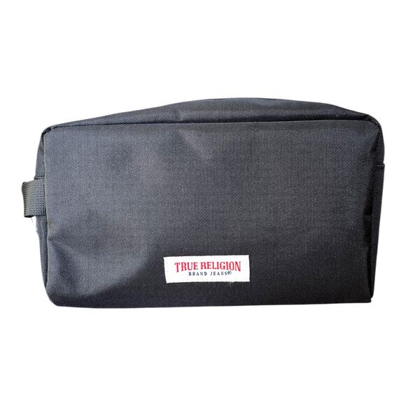 True Religion Toiletry Bag Men Black Anton Travel Clutch Horseshoe Logo Dopp Kit - Picture 2 of 8